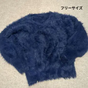 아쿠아 가라지 V넥 페더얀 니트 상의 네이비 여성용