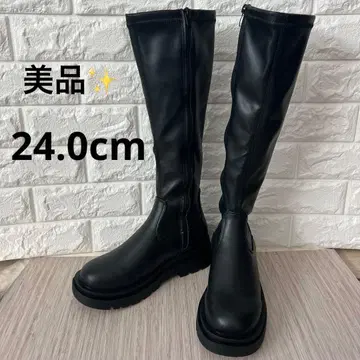 [ 새상품급 ] GRL 블랙 롱 부츠 통굽 트랙 밑창 사이드 지퍼