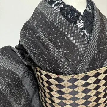 기모노 세탁 가능 블랙 모노톤 모시잎 스트라이프