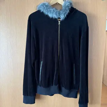 COMME CA ISM 블랙 퍼 후드티 L