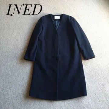 INED 노카라 심플한 디자인 롱 코트 네이비 7호