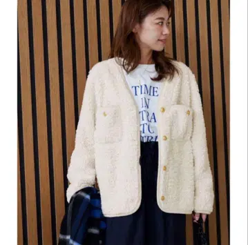 relume 컬리 페이크 무스탕 V넥 자켓