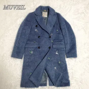 새상품급 MUVEIL 재기 코트 롱 비쥬 블루 사이즈 36