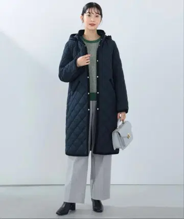 새상품급 빔즈 경량 충전솜 후드 부착 롱 코트 네이비 S