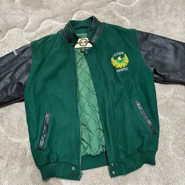 80s90s 노스 엔드 울 바시티 자켓 소매 가죽