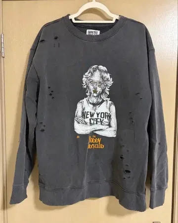 FREAK'S STORE 락 우먼 데미지 맨투맨 그레이