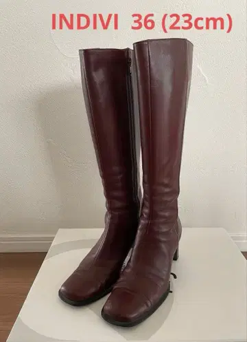 INDIVI 버건디 가죽 롱 부츠 36 23cm 일본제 천연 가죽