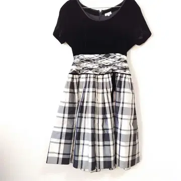 FOXEY BOUTIQUF 반팔 원피스 벨로아 체크 블랙 실크 100%