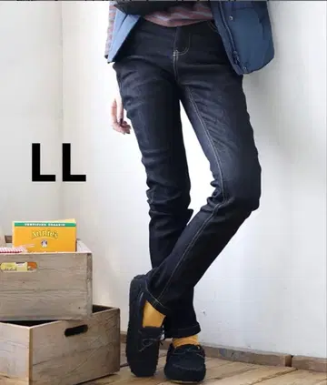 쭉쭉 늘어나는 안감 플리스 따뜻한 팬츠 슬림핏 데님 LL 새상품