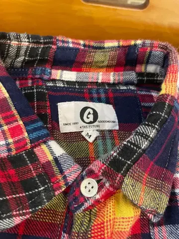 레어 GOODENOUGH 패치워크 체크 무늬 플란넬 셔츠 M 등 로고