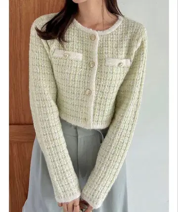 dazzlin 트위드 라이크 숏 니트 자켓 그린 상의