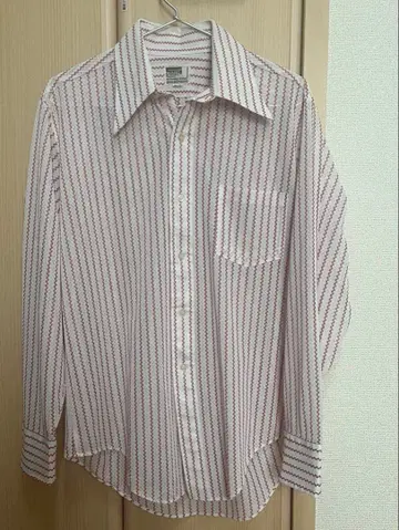 70s 빈티지 셔츠 스트라이프 빅 카라 구제 의류 화이트 깃심