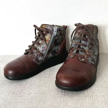 레어 핀 컴포트 HAKODATE 꽃무늬 숏부츠 사이드 지퍼