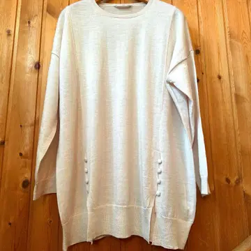 뷔르데사봉 핑크 아이보리 긴팔 니트 튜닉 울 100%