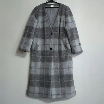 Te chi chi 롱 코트 M 사이즈 노카라 그레이 체크
