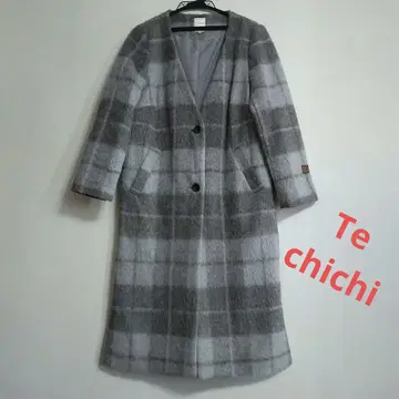 Te chi chi 롱 코트 M 사이즈 노카라 그레이 체크