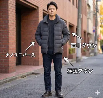 나노 유니버스 니시카와 다운 남성용 차콜 그레이 스탠드 카라 짧은 기장