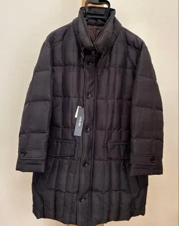 MK MICHEL KLEIN homme 체크 무늬 미들 기장 다운 자켓