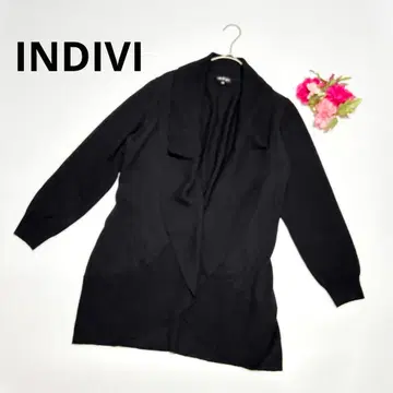 인디비 842 롱 가디건 44 울 100% 블랙 프론트 오픈