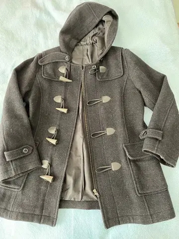 East Boy 그레이 더플 코트 후드 부착