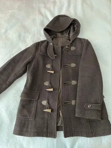 East Boy 그레이 더플 코트 후드 부착