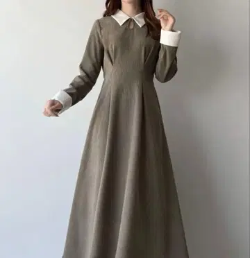 mipiarl 바이컬러 코듀로이 플레어 원피스 그레이쉬 베이지