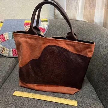 가죽 토트백 브라운 오렌지 핸드메이드