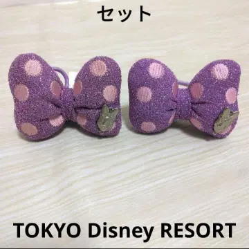디즈니 데이지 리본 머리끈 헤어포니 헤어 클립 보라색 라메 2개
