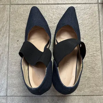 네이비 데님 오픈토 하이힐