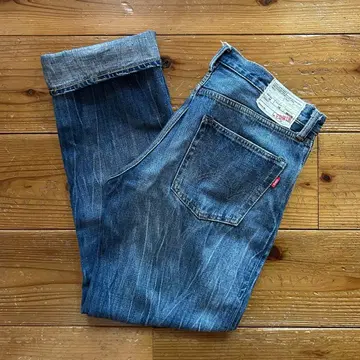 EDWIN 데님 팬츠 히게 색빠짐 인디고 블루 롤업 깨끗함