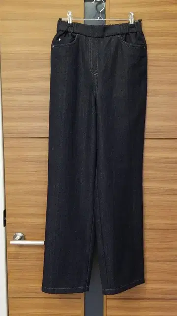 다크 데님 스트레이트 팬츠 허리밴딩