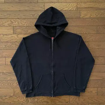 Hanes 풀 집업 후드티 블랙 무지 M