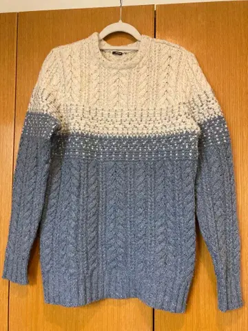 DENHAM 케이블 짜임 니트 스웨터 아이보리/블루