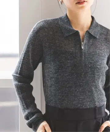 프론트 지퍼 시어 알파카 니트