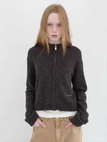 ENZO BLUES 풀 집업 니트 차콜