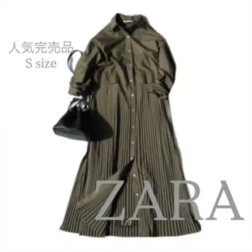 카키 플리츠 롱 셔츠 원피스