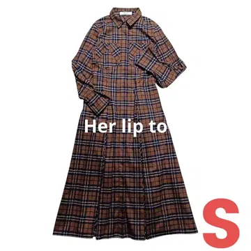 하립투 셔츠 롱 원피스 체크 브라운 볼륨 슬리브