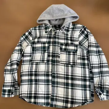 ZARA 체크 무늬 후드 부착 긴팔 셔츠 M