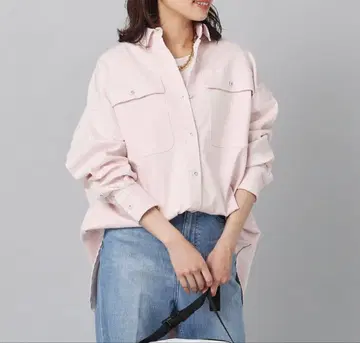 헬시 데님 오버사이즈 핑크 셔츠