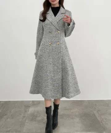 CENEA 허리 쉐이프 트위드 롱 코트