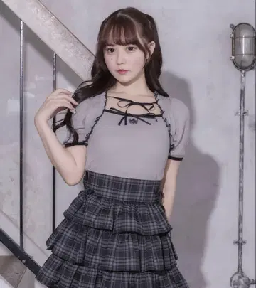 피움 pium 더블 리본 케이프 와플 티셔츠