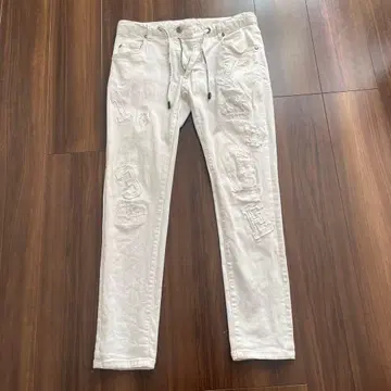 1piu1uguale3 RELAX 화이트 데미지 데님 팬츠