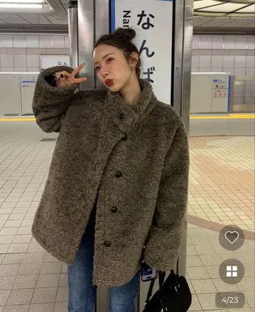 nugu 보아 버튼 하프 코트 브라운