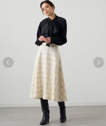 택 포함 새상품 ANAYI 아나이 라메 체크 트위드 플레어 스커트 38