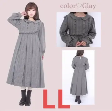 미나카타 유이 시마무라 콜라보 원피스 그레이 체크 LL