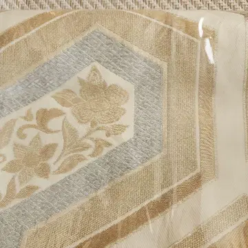 후쿠로 오비 꽃무늬 베이지와 금실 은실