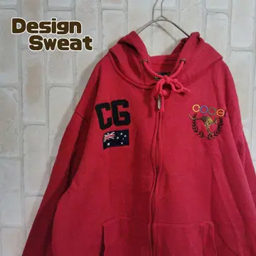 쿠지 후드티 집업 빨간색 자수