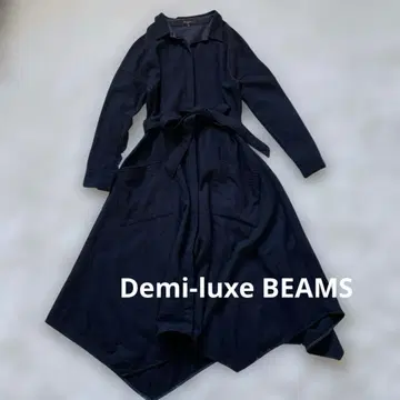 Demi-luxe BEAMS 울 셔츠 원피스 네이비 36 사이즈