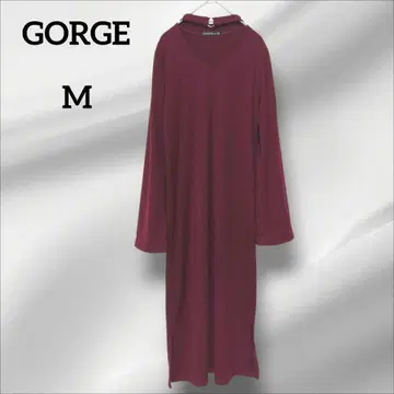 골지 원피스 와인 레드 V넥 리브 엘레강트 긴팔 M