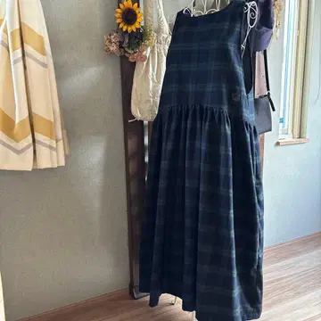 블랙워치 슬리브리스 개더 원피스 가을/겨울 원단 기모 핸드메이드